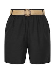 Yours Curve Black Belted Linen Shorts - Image 5 of 5