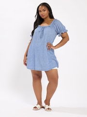 Azul - Yours Curve Frill Neck A-Line Blouse - Imagen 1 de 9