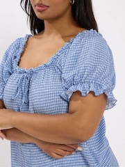 Azul - Yours Curve Frill Neck A-Line Blouse - Imagen 4 de 9