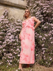 Yours Curve Pink Ruffle Maxi Dress - Image 1 of 10