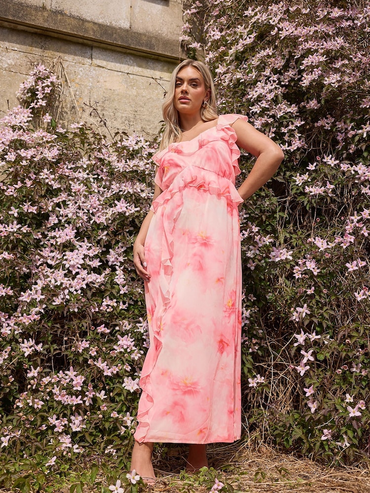 Yours Curve Pink Ruffle Maxi Dress - Image 1 of 10
