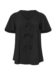 Yours Curve Black Bow Front Angel Sleeve Blouse - Image 5 of 5