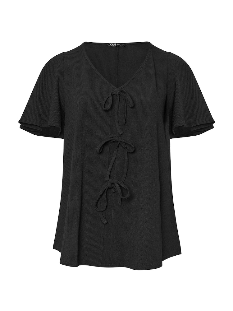 Yours Curve Black Bow Front Angel Sleeve Blouse - Image 5 of 5