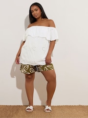 Yours Curve White Broderie Bardot Blouse - Image 2 of 5