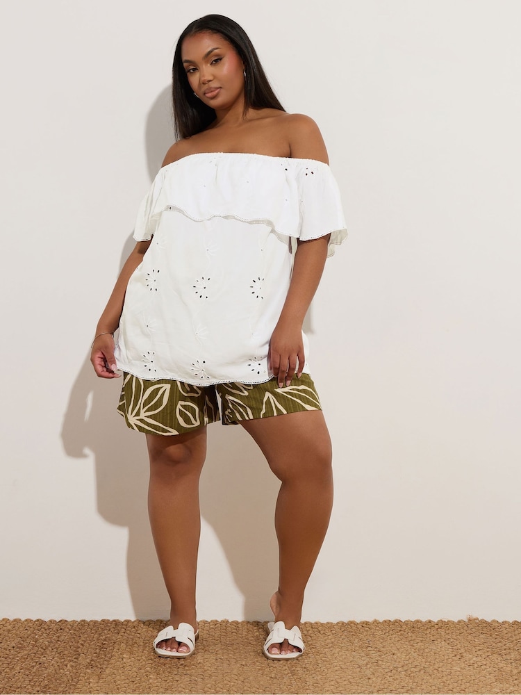 Yours Curve White Broderie Bardot Blouse - Image 2 of 5