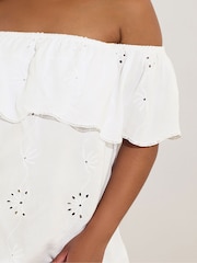 Yours Curve White Broderie Bardot Blouse - Image 4 of 5