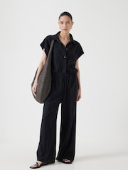 Hush Black Short Sleeve Wide Leg Jersey Jumpsuit - Image 1 of 6