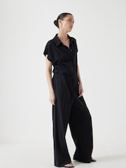 Hush Black Short Sleeve Wide Leg Jersey Jumpsuit - Image 2 of 6
