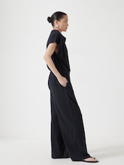 Hush Black Short Sleeve Wide Leg Jersey Jumpsuit - Image 3 of 6