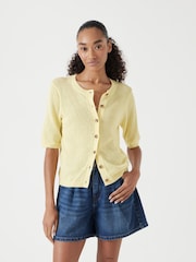 Hush Yellow Linen Blend Short Sleeve Cardigan - Image 1 of 5