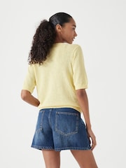 Hush Yellow Linen Blend Short Sleeve Cardigan - Image 2 of 5