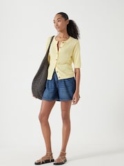 Hush Yellow Linen Blend Short Sleeve Cardigan - Image 3 of 5
