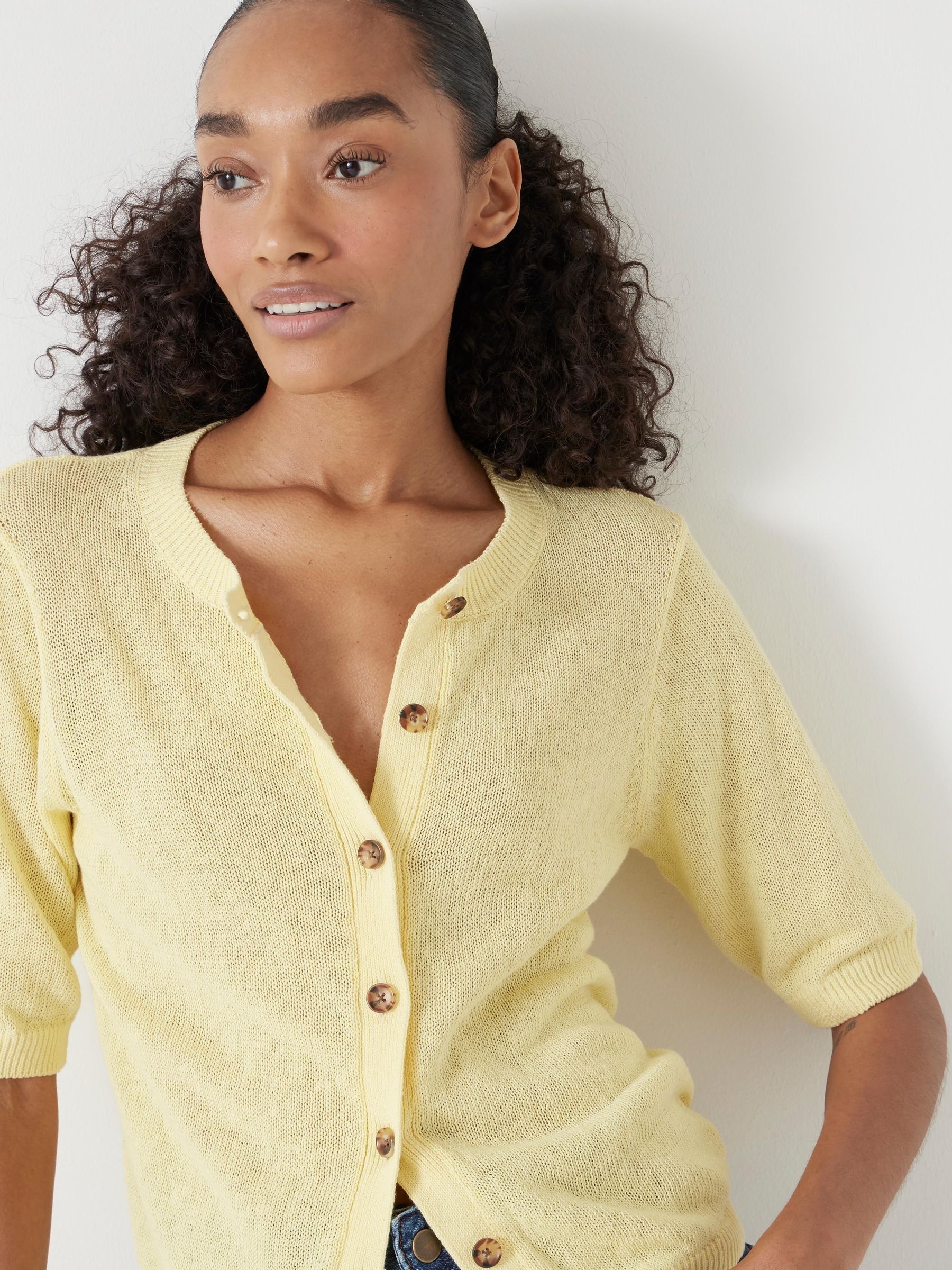 Buy Hush Yellow Linen Blend Short Sleeve Cardigan from Next USA