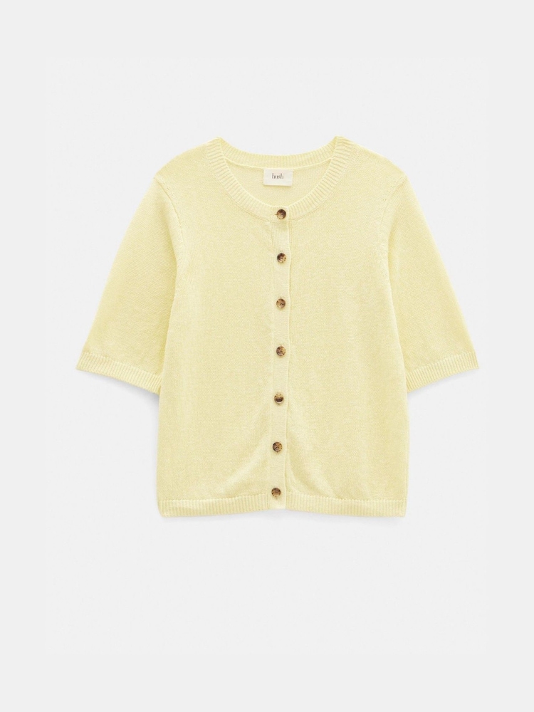 Hush Yellow Linen Blend Short Sleeve Cardigan - Image 5 of 5