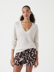 Hush White Linen Blend V-Neck Jumper - Image 1 of 6