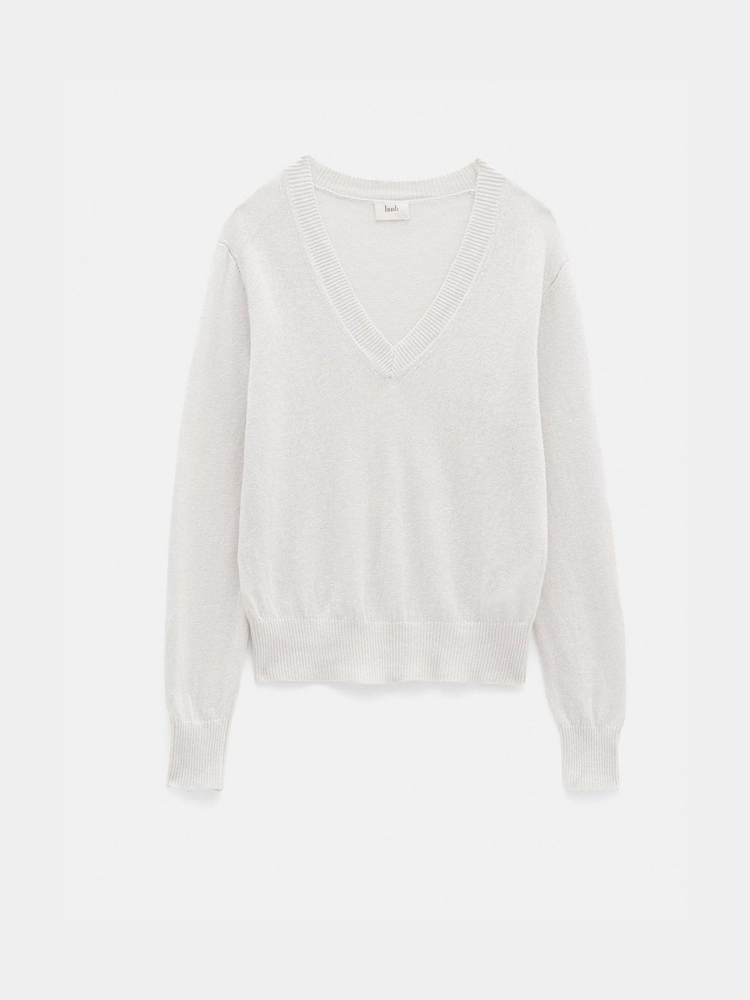 Hush White Linen Blend V-Neck Jumper - Image 6 of 6