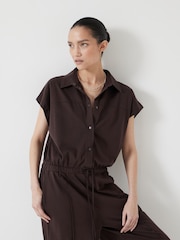 Hush Brown Short Sleeve Wide Leg Jersey Jumpsuit - Image 2 of 5