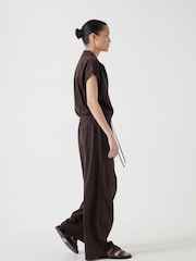 Hush Brown Short Sleeve Wide Leg Jersey Jumpsuit - Image 4 of 5