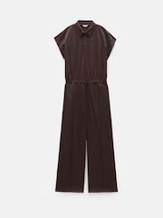 Hush Brown Short Sleeve Wide Leg Jersey Jumpsuit - Image 5 of 5