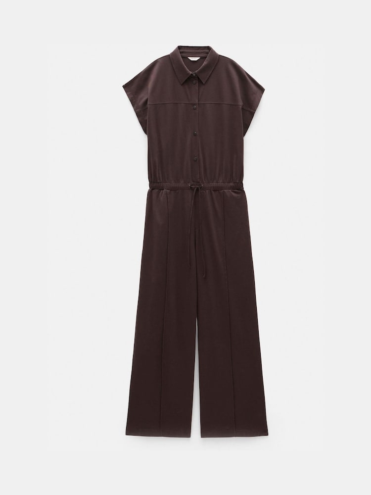 Hush Brown Short Sleeve Wide Leg Jersey Jumpsuit - Image 5 of 5