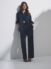 The Set Navy Blue Satin Shirt and Trousers Co-Ord - Image 1 of 11