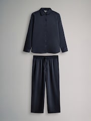 The Set Navy Blue Satin Shirt and Trousers Co-Ord - Image 2 of 11