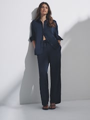 The Set Navy Blue Satin Shirt and Trousers Co-Ord - Image 3 of 11