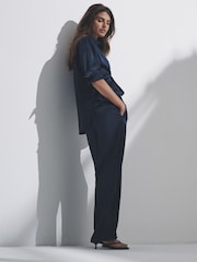 The Set Navy Blue Satin Shirt and Trousers Co-Ord - Image 6 of 11