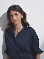 The Set Navy Blue Satin Shirt and Trousers Co-Ord - Image 7 of 11