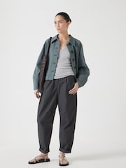 Hush Black 100% Cotton Barrel Leg Pull On Cotton Trousers - Image 1 of 5