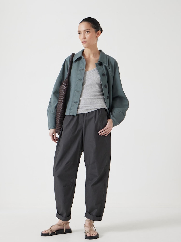 Hush Black 100% Cotton Barrel Leg Pull On Cotton Trousers - Image 1 of 5