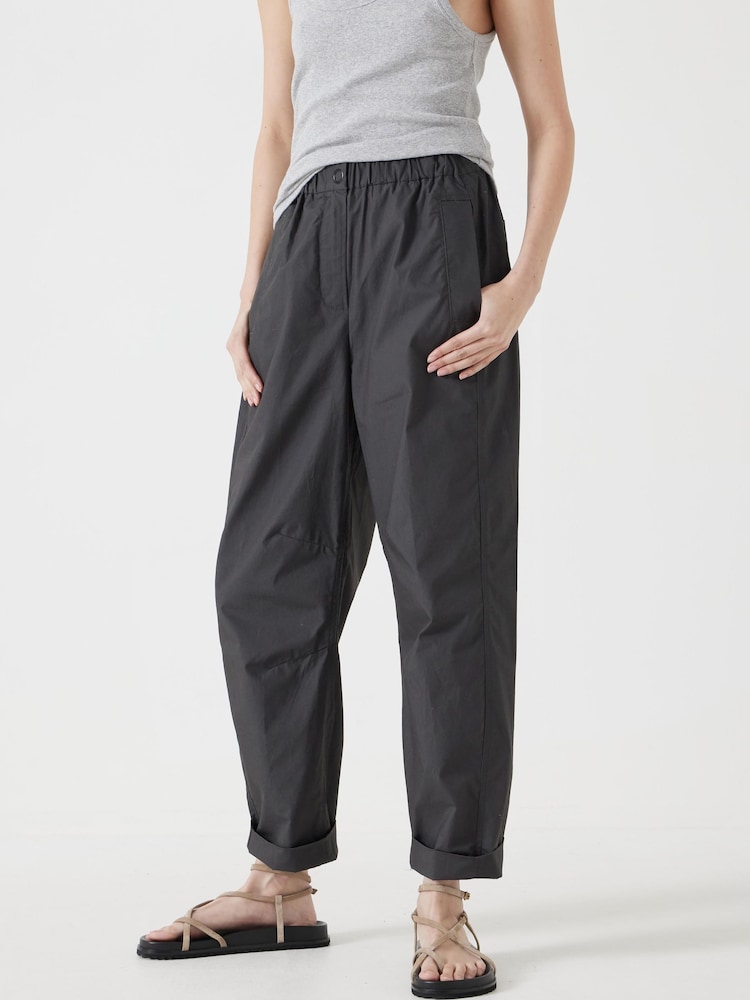 Hush Black 100% Cotton Barrel Leg Pull On Cotton Trousers - Image 2 of 5