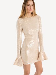 Rotate Cream Sequins Long Sleeve Mini Dress - Image 3 of 5