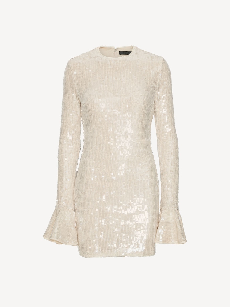 cream sequin dress with sleeves White Lyrista Cream Sequin Cowl Back Mini Dress | Womens | Small (Available in L, XL) | 100% Polyester