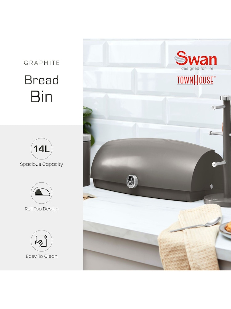 Swan Set of 3 Graphite Townhouse Bread Bin - Image 2 of 9