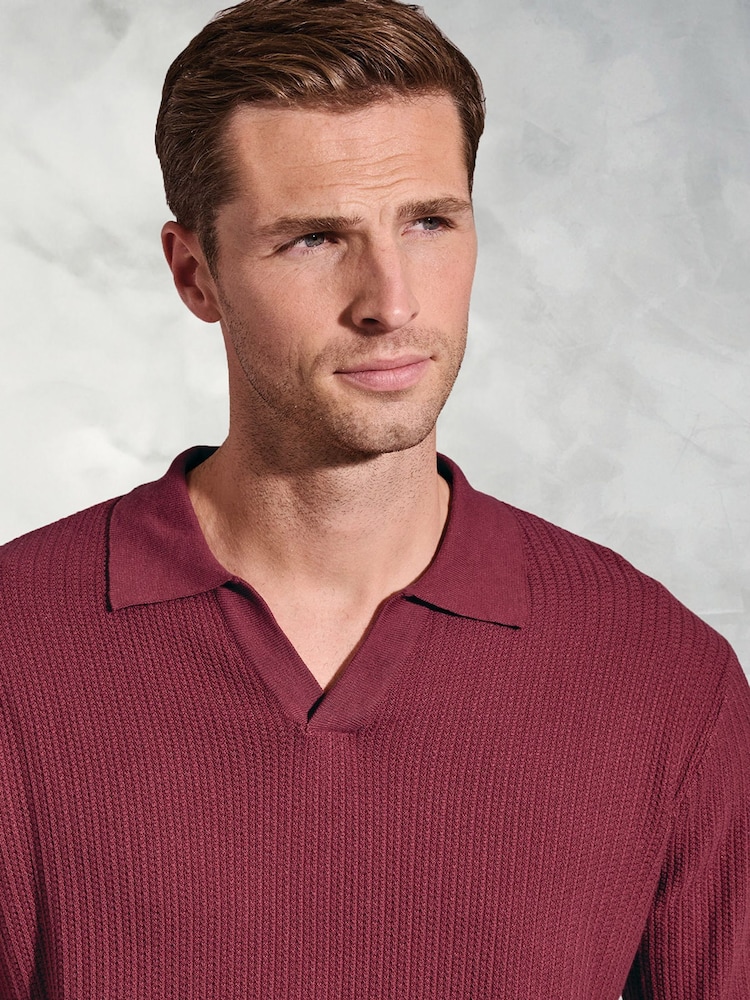 Brook Taverner Red Notch Neck 100% Cotton Polo Shirt - Image 3 of 3
