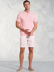Brook Taverner Pink Linen Blend Slub Short Sleeve Polo Shirt - Image 2 of 3