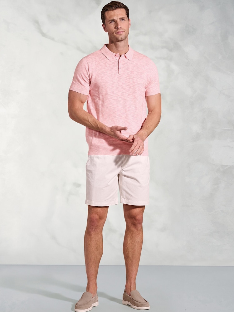 Brook Taverner Pink Linen Blend Slub Short Sleeve Polo Shirt - Image 2 of 3