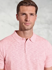 Brook Taverner Pink Linen Blend Slub Short Sleeve Polo Shirt - Image 3 of 3