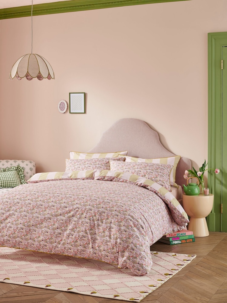 Cath Kidston Pink Tiny Town 180 Thread Count Duvet Cover and Pillowcase Set - Image 1 of 6