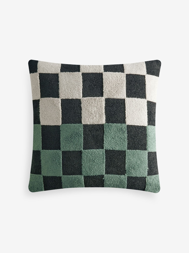 MADE.COM Teal Blue Tilo Checkerboard Boucle Cushion - Image 1 of 1
