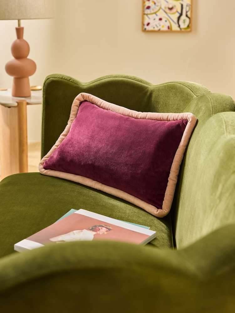 MADE.COM Khaki/Aubergine Huxley Cotton Velvet Jumbo Pipe Cushion - Image 2 of 4 MADE.COM Khaki/Aubergine Huxley Cotton Velvet Jumbo Pipe Cushion - Image 2 of 4