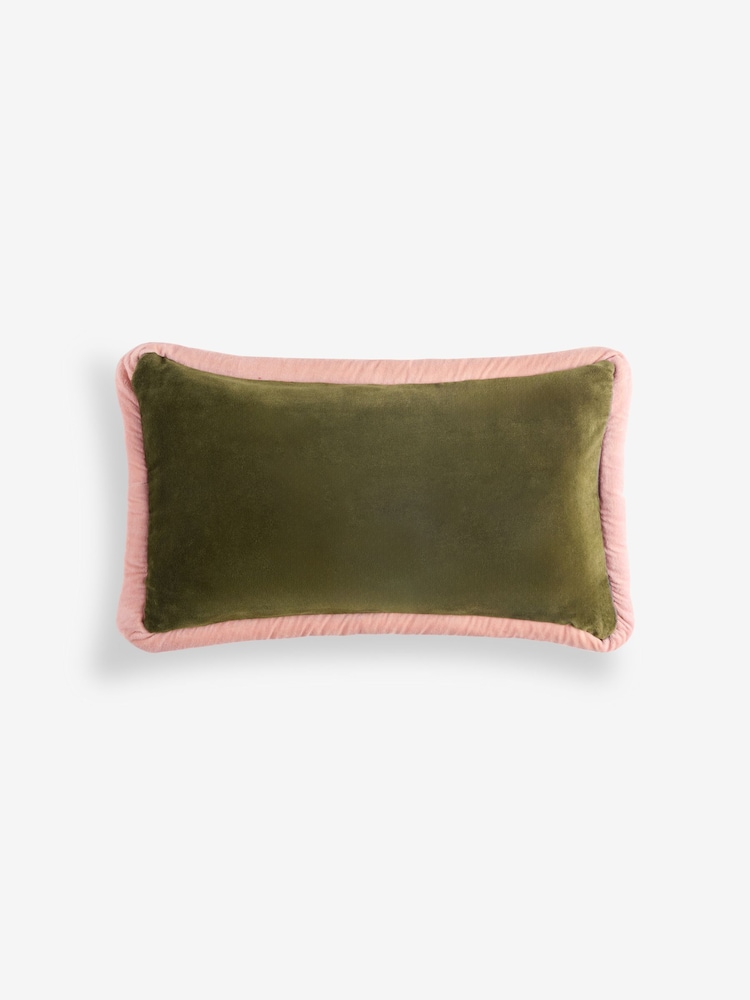 MADE.COM Khaki/Aubergine Huxley Cotton Velvet Jumbo Pipe Cushion - Image 5 of 5 MADE.COM Khaki/Aubergine Huxley Cotton Velvet Jumbo Pipe Cushion - Image 5 of 5