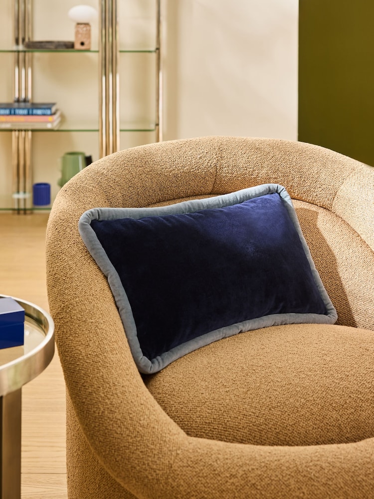 MADE.COM Chocolate/Navy Huxley Cotton Velvet Jumbo Pipe Cushion - Image 2 of 6 MADE.COM Chocolate/Navy Huxley Cotton Velvet Jumbo Pipe Cushion - Image 2 of 6