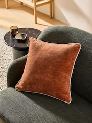 MADE.COM Rust Brown Bailey Cotton Velvet Piped Cushion - Image 1 of 3