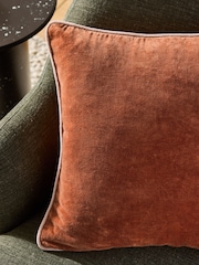 MADE.COM Rust Brown Bailey Cotton Velvet Piped Cushion - Image 2 of 3
