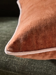 MADE.COM Rust Brown Bailey Cotton Velvet Piped Cushion - Image 3 of 3