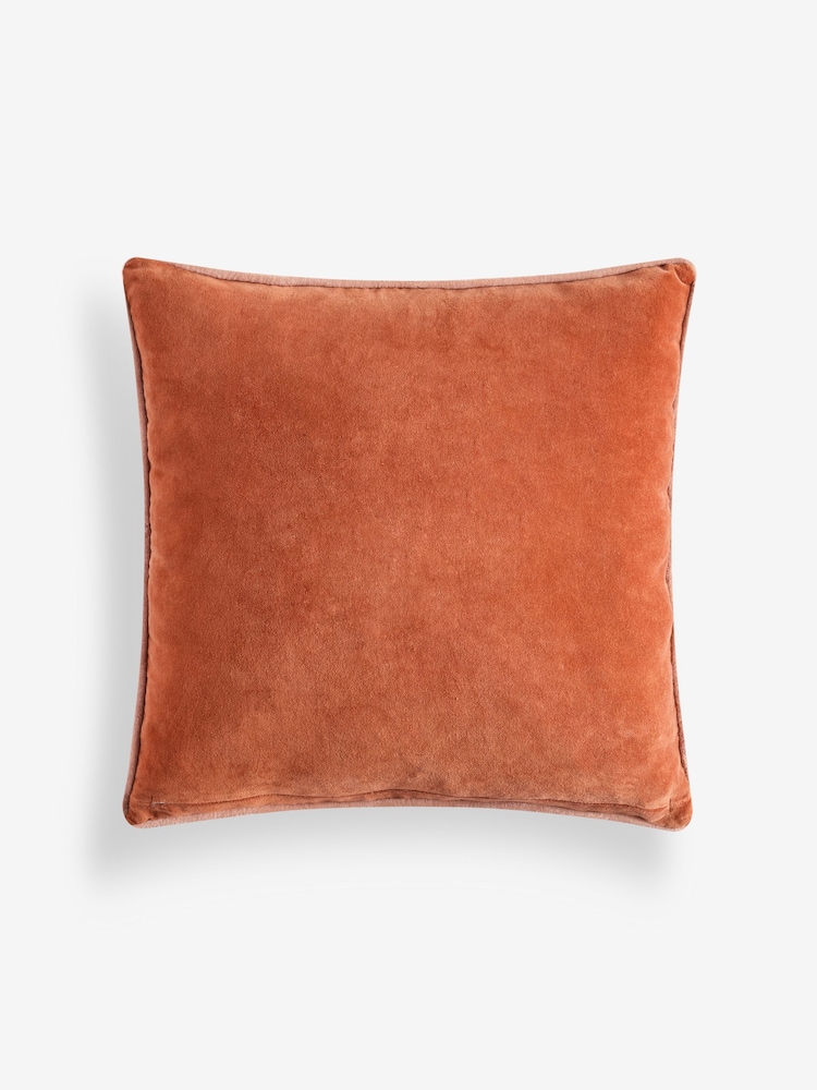 MADE.COM Rust Orange Bailey Cotton Velvet Piped Cushion - Image 5 of 5 MADE.COM Rust Orange Bailey Cotton Velvet Piped Cushion - Image 5 of 5