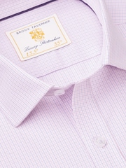 Brook Taverner Pink Micro Oxford Check Long Sleeve 100% Cotton Shirt - Image 4 of 5