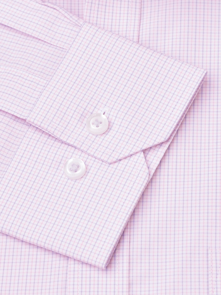 Brook Taverner Pink Micro Oxford Check Long Sleeve 100% Cotton Shirt - Image 5 of 5